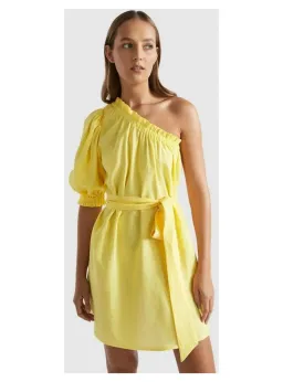 Seed Heritage Linen One Shoulder Mini Dress Yellow Drop Size AU 12 for rent on The Volte - image 3