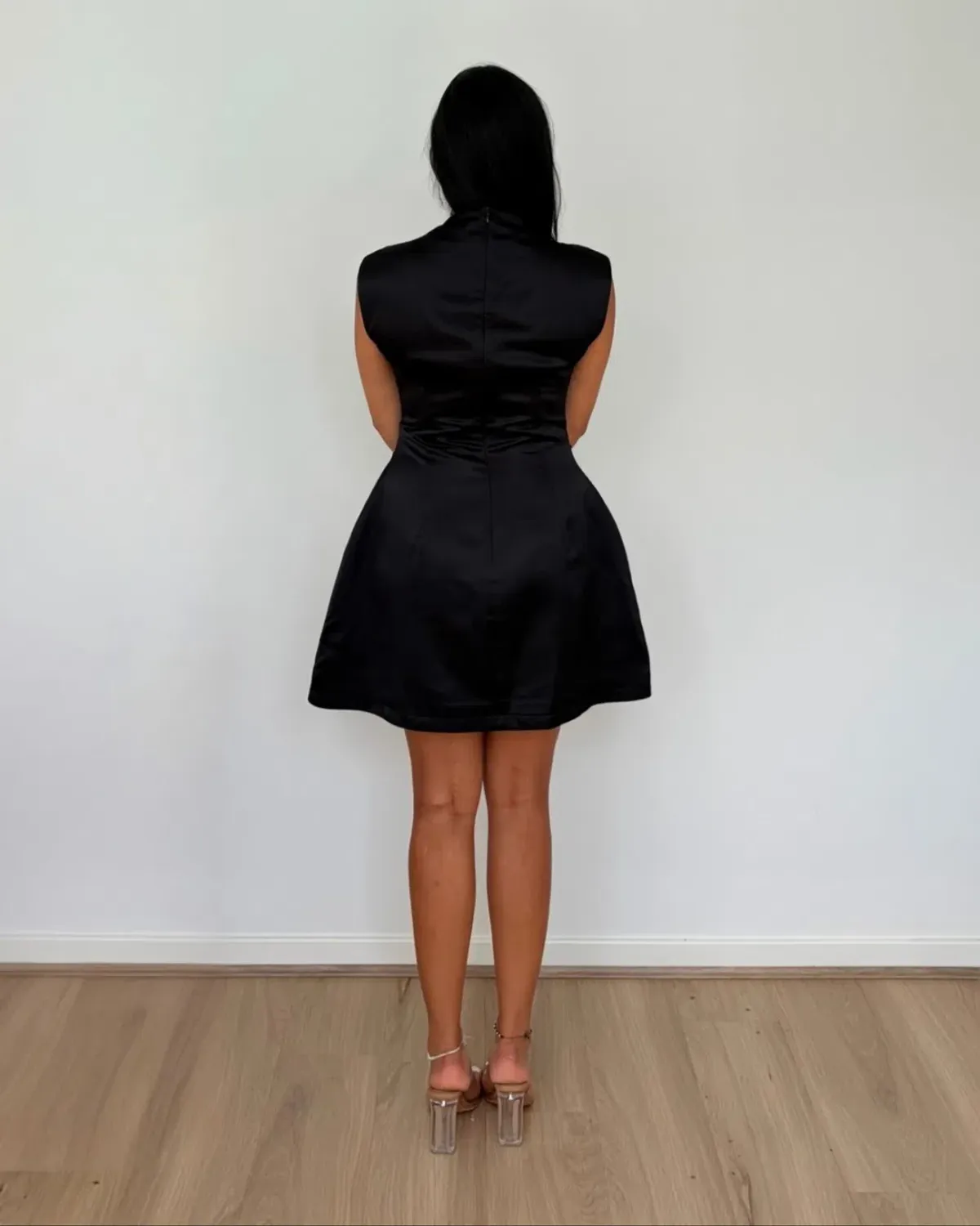 Odd Muse Satin Straight Neck Mini Dress Black Size M - Image 4