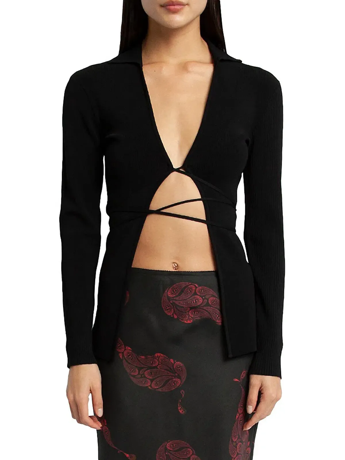 Christopher Esber Tie Front Knit Cardigan Black Size XXS/ Au 4 - Image 2