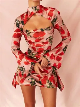 House of CB Toira Rose Print Draped Corset Mini Dress Multicoloured Size L/Au 14 for rent on The Volte - image 3