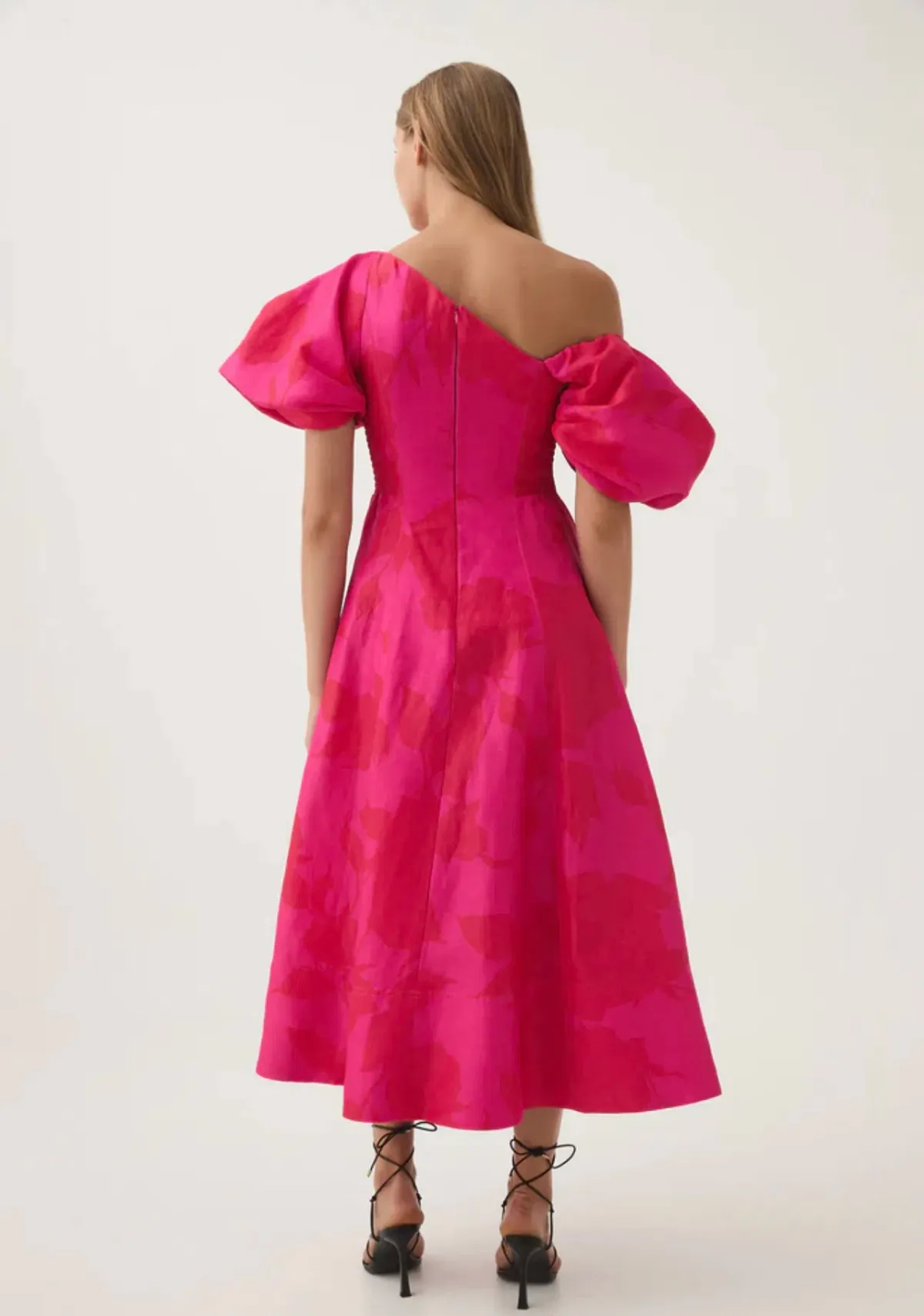 AJE Arista Tulip Sleeve Midi Dress in Florescent Rose Size 12 - Image 4
