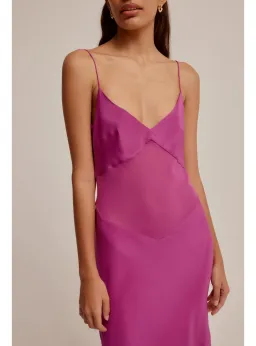 Venroy Sheer Panelled Silk Slip Dress in Mulberry Size AU 8 for rent on The Volte - image 6