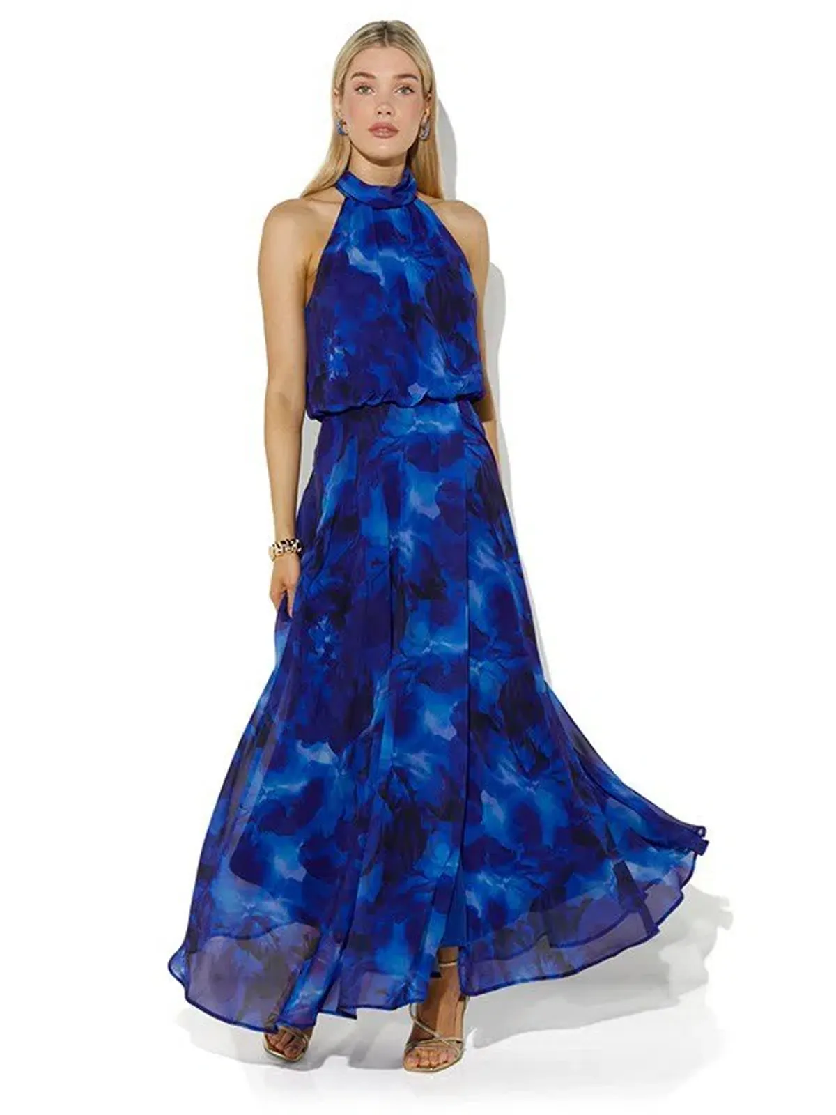 Montique Lula Lagoon Printed Maxi Dress Sapphire Blue Size 10 - Image 1