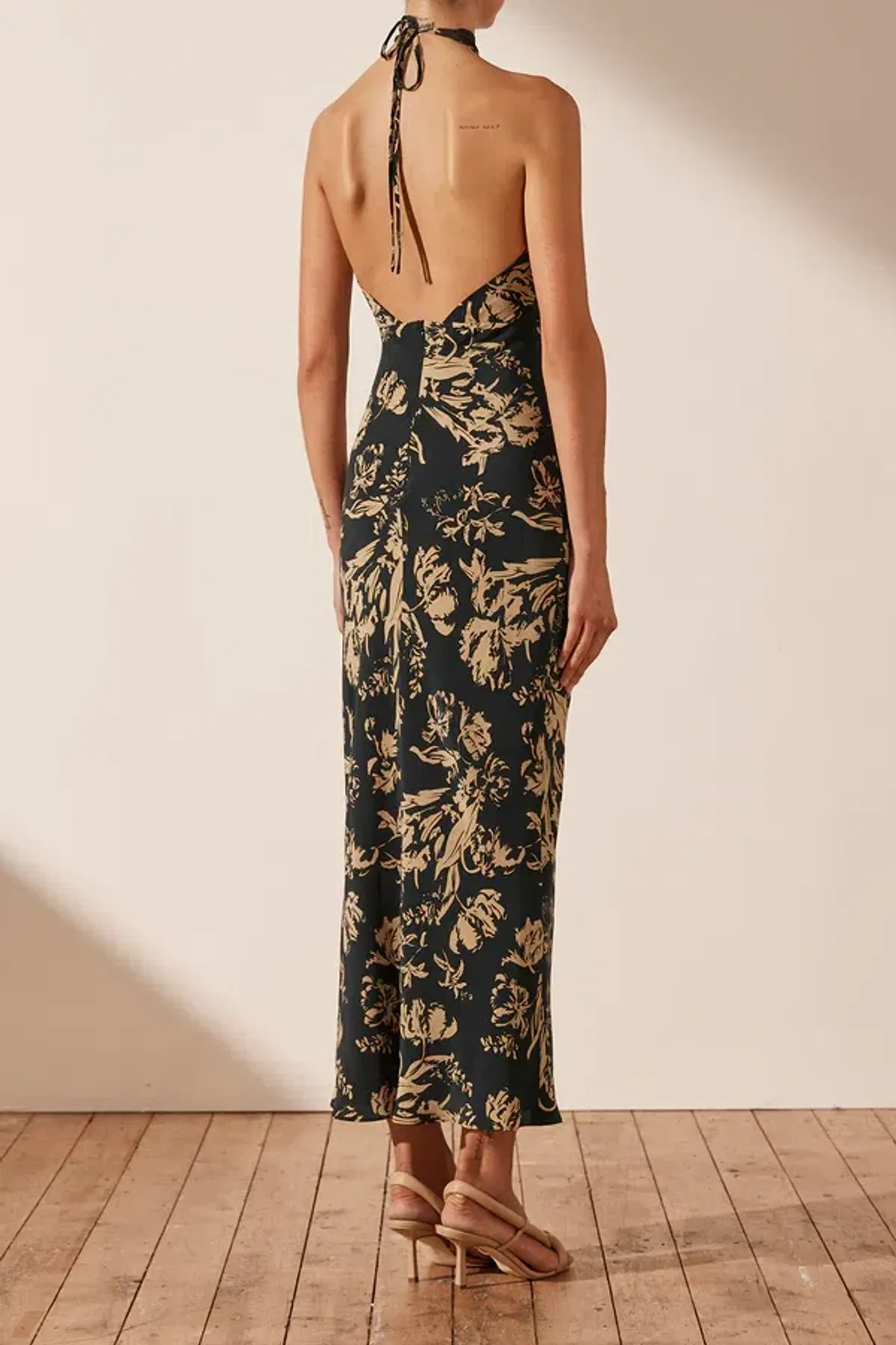 Shona Joy Dawn Silk Cross Front Halter Bias Midi Dress Floral Size 8 - Image 3