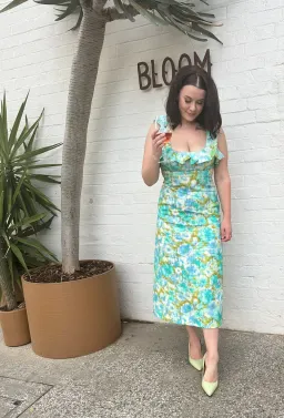 Zimmermann High Tide Frilled Midi Dress Aqua Ikat Floral Size 2 / AU 12 for rent on The Volte - image 3