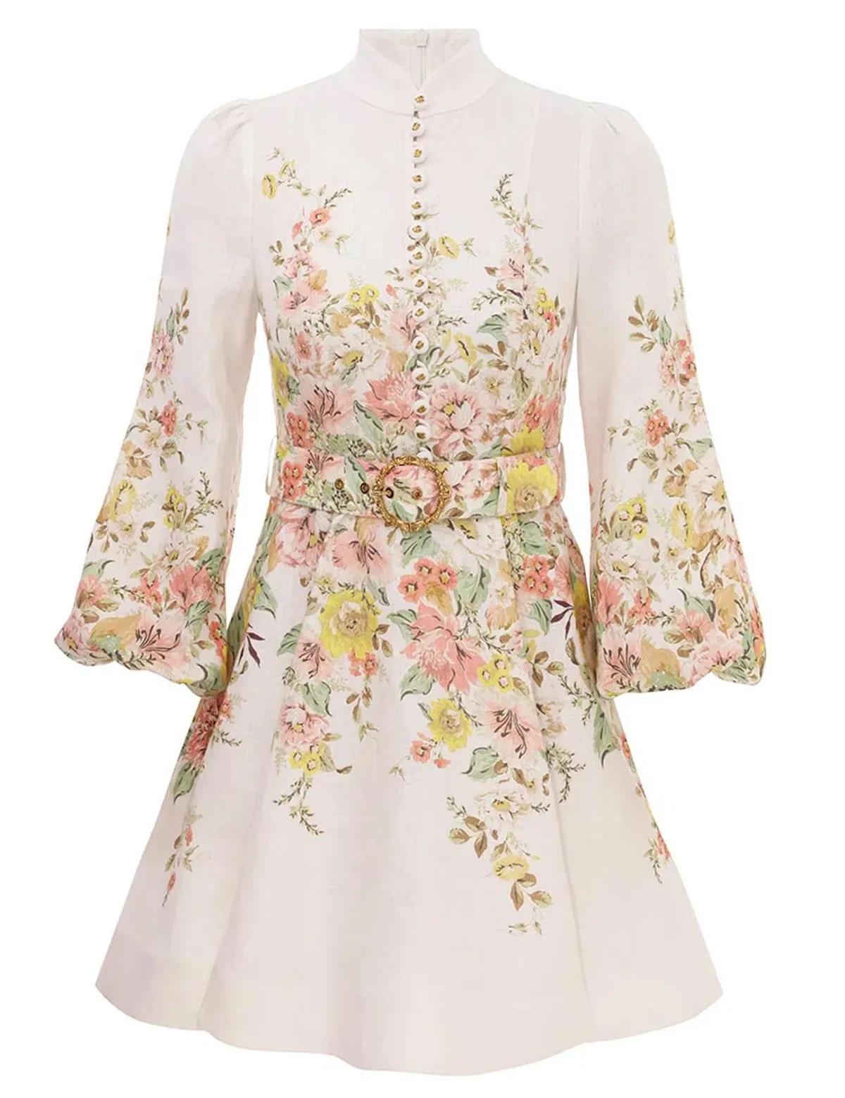 Zimmermann Matchmaker Buttoned Mini Dress Ivory/Coral Floral Size 0 / AU 8 - Image 3