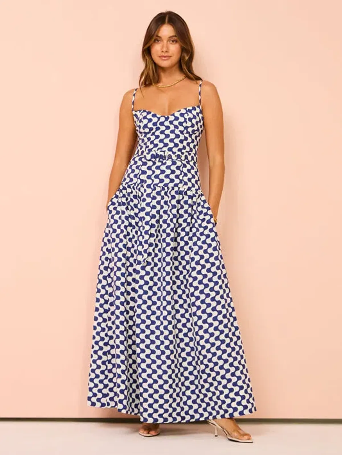 Shona Joy Erica Panelled Bustier Maxi Dress Ivory/Navy Size 14 - Image 2
