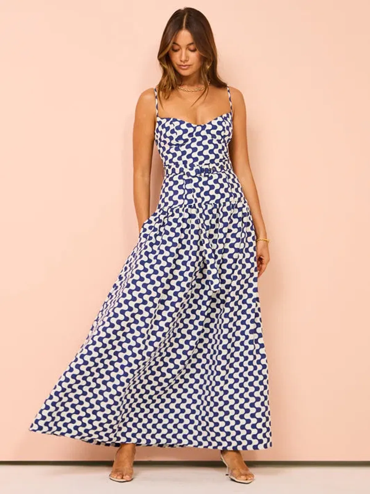 Shona Joy Erica Panelled Bustier Maxi Dress Ivory/Navy Size 14 - Image 1