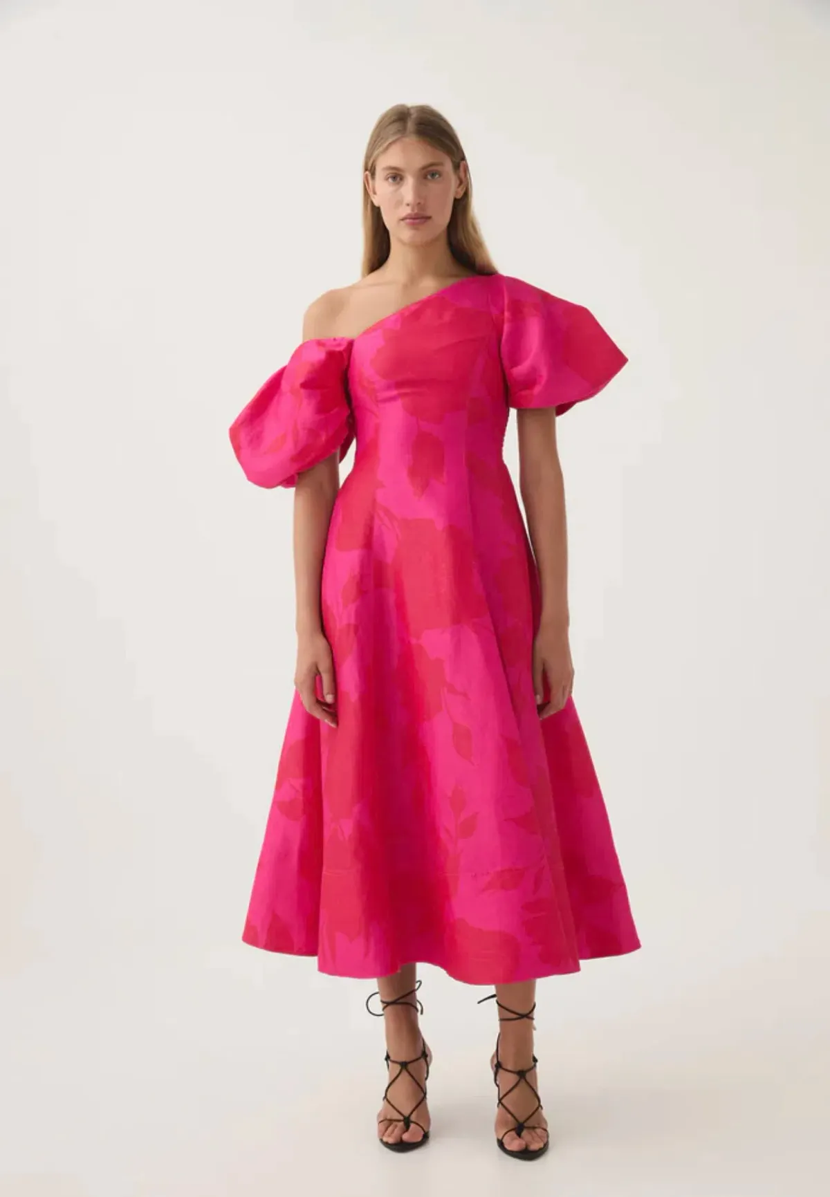 Aje Arista Tulip Sleeve Midi Dress Florescent Rose Size AU 12 - Image 1