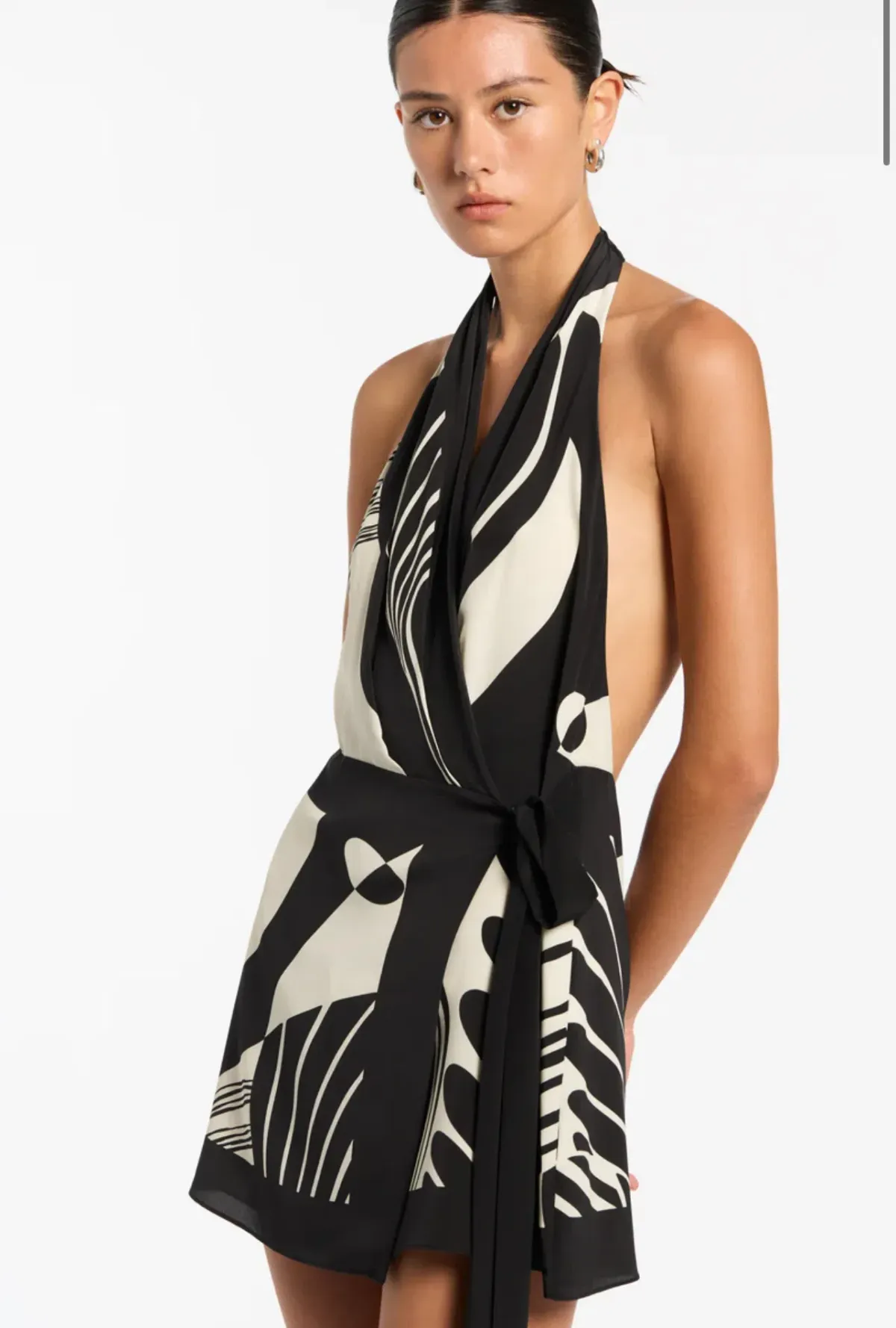 Sir The Label Realisme Wrap Halter Mini Dress Black Print Size 2 / AU 10 - Image 2