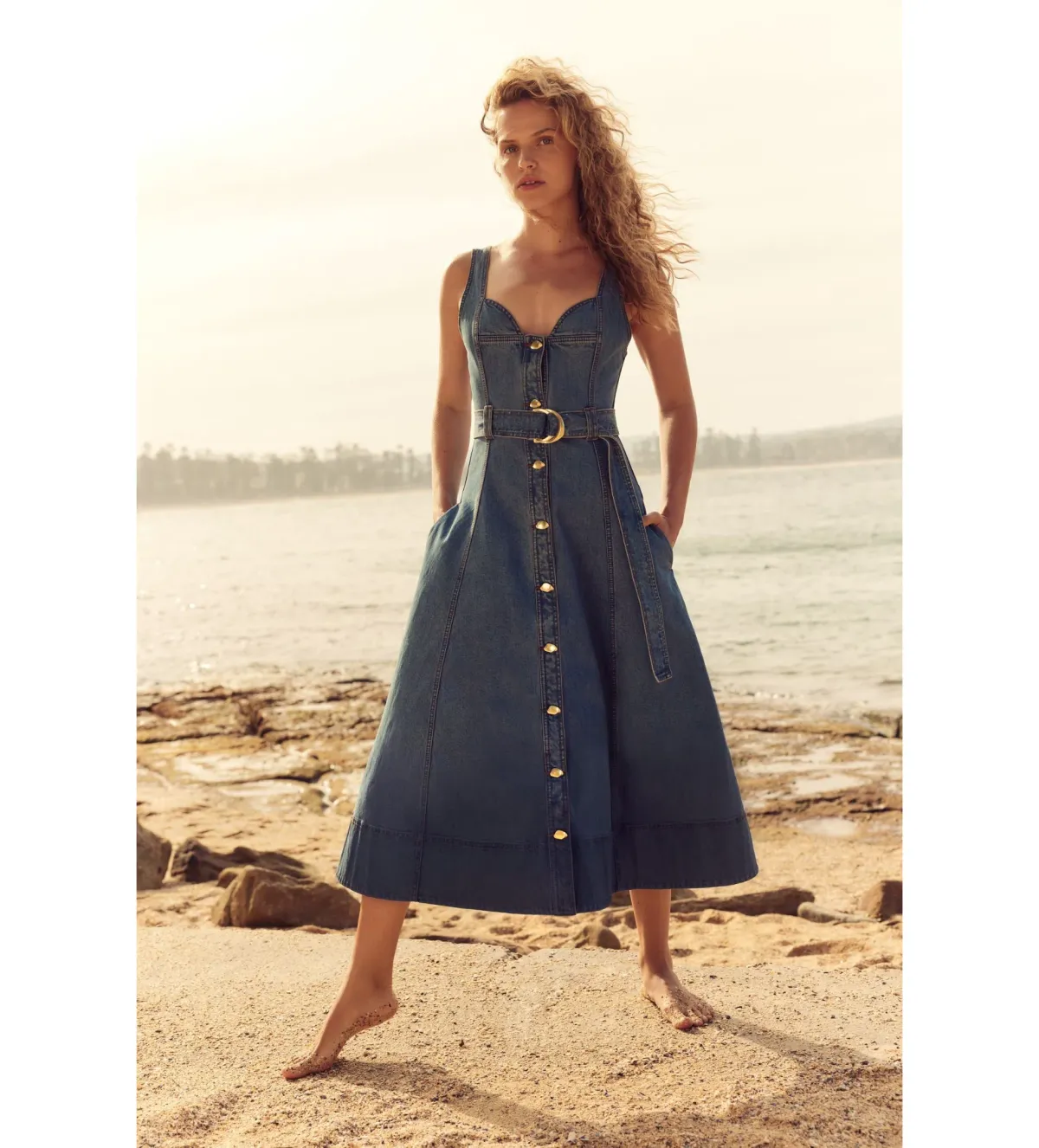 AJE Clay Denim Midi Dress 90's Wash Size 14 - Image 1