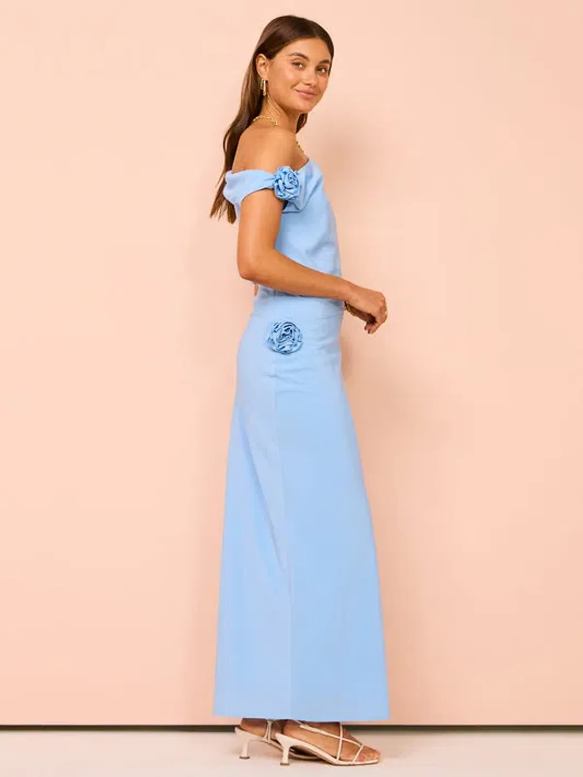 Issy Off Shoulder Flower Maxi Dress in Blue Size 10 - Image 2