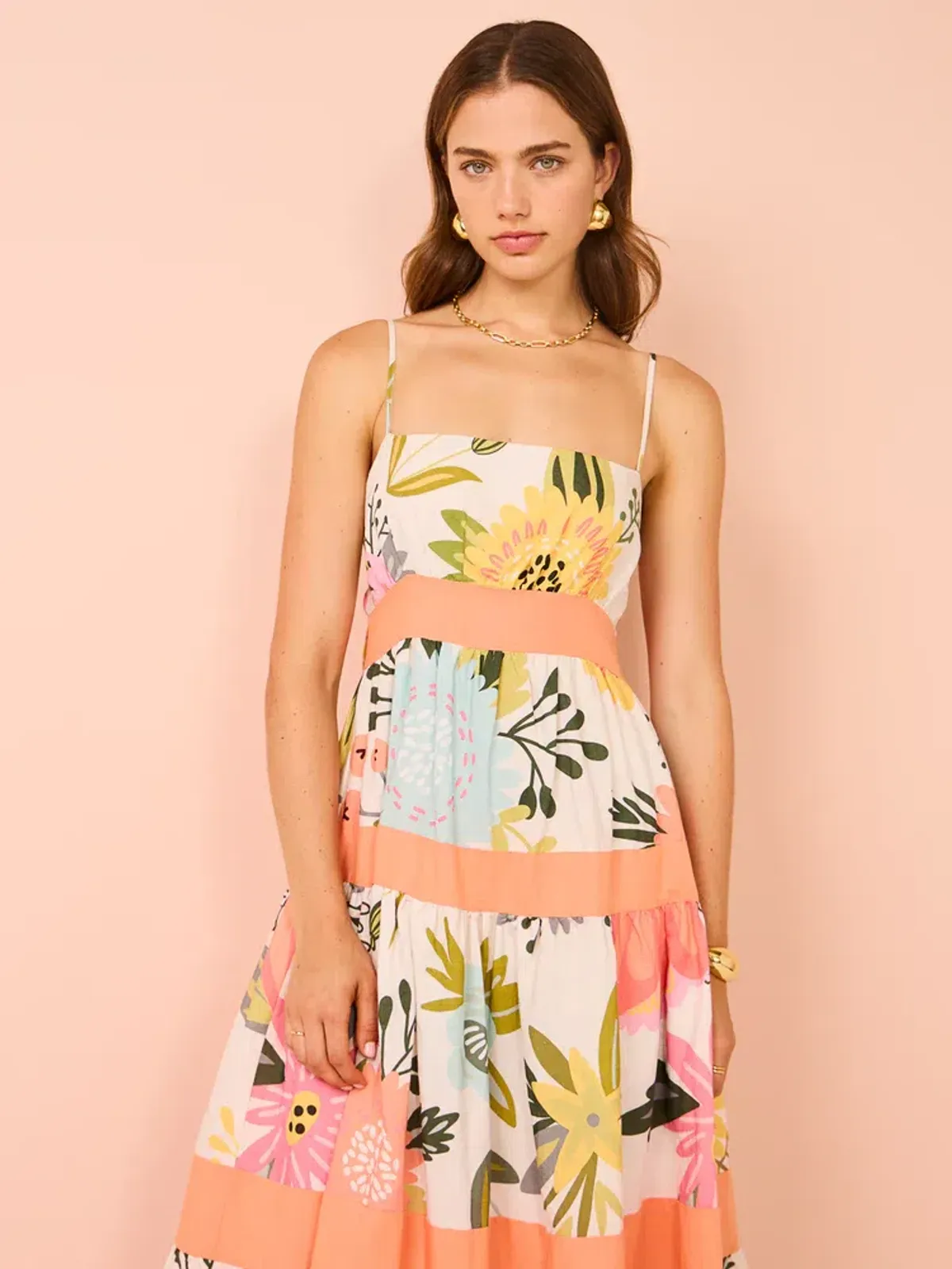 By Nicola Monet Tiered Maxi Dress In Potpourri/Melon Size 10 - Image 4
