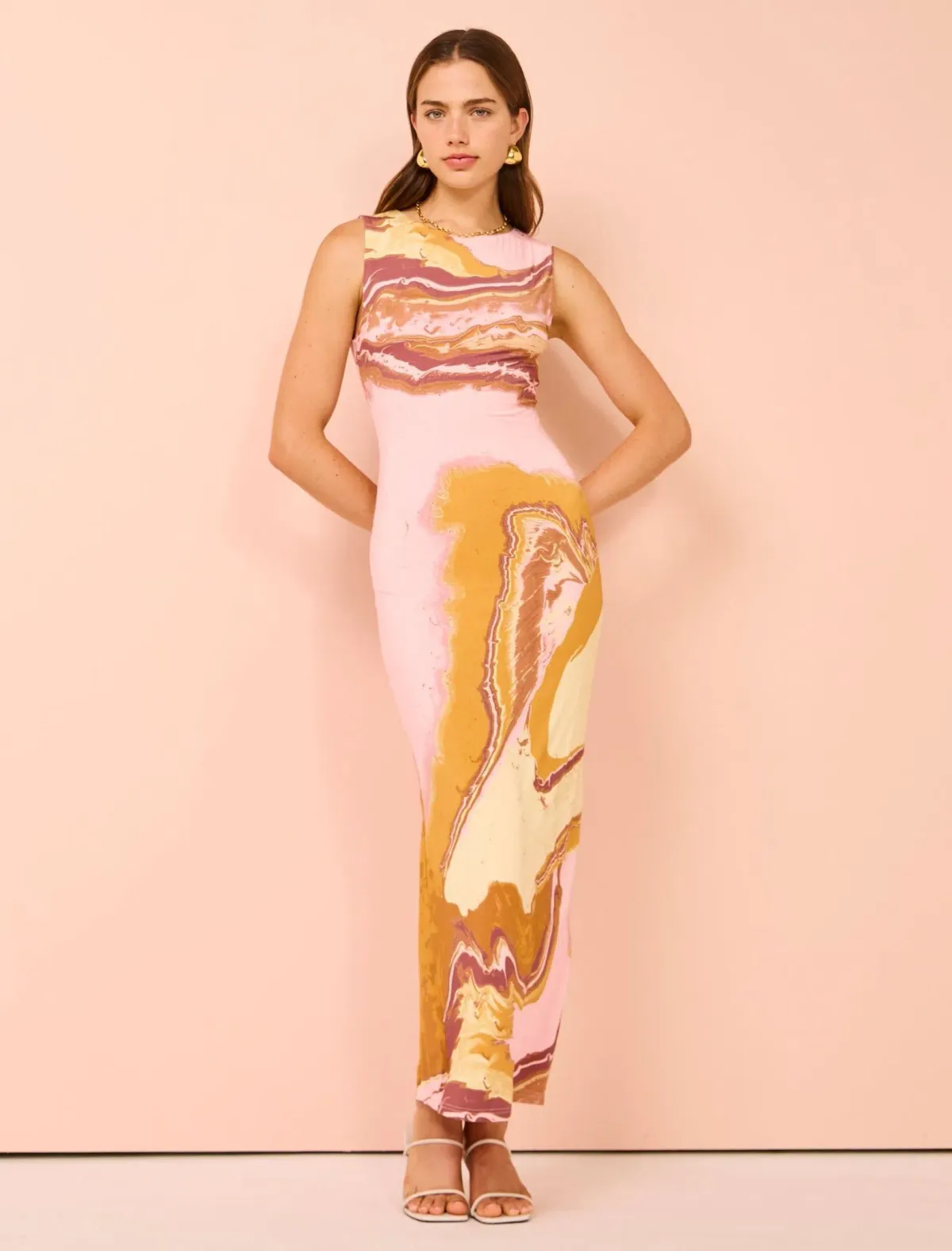 Sovere Molten Midi Dress Pink Multi Size 10 - Image 1