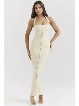 House Of CB Mia Halter Maxi Dress Yellow Size AU 8 for rent on The Volte - image 1