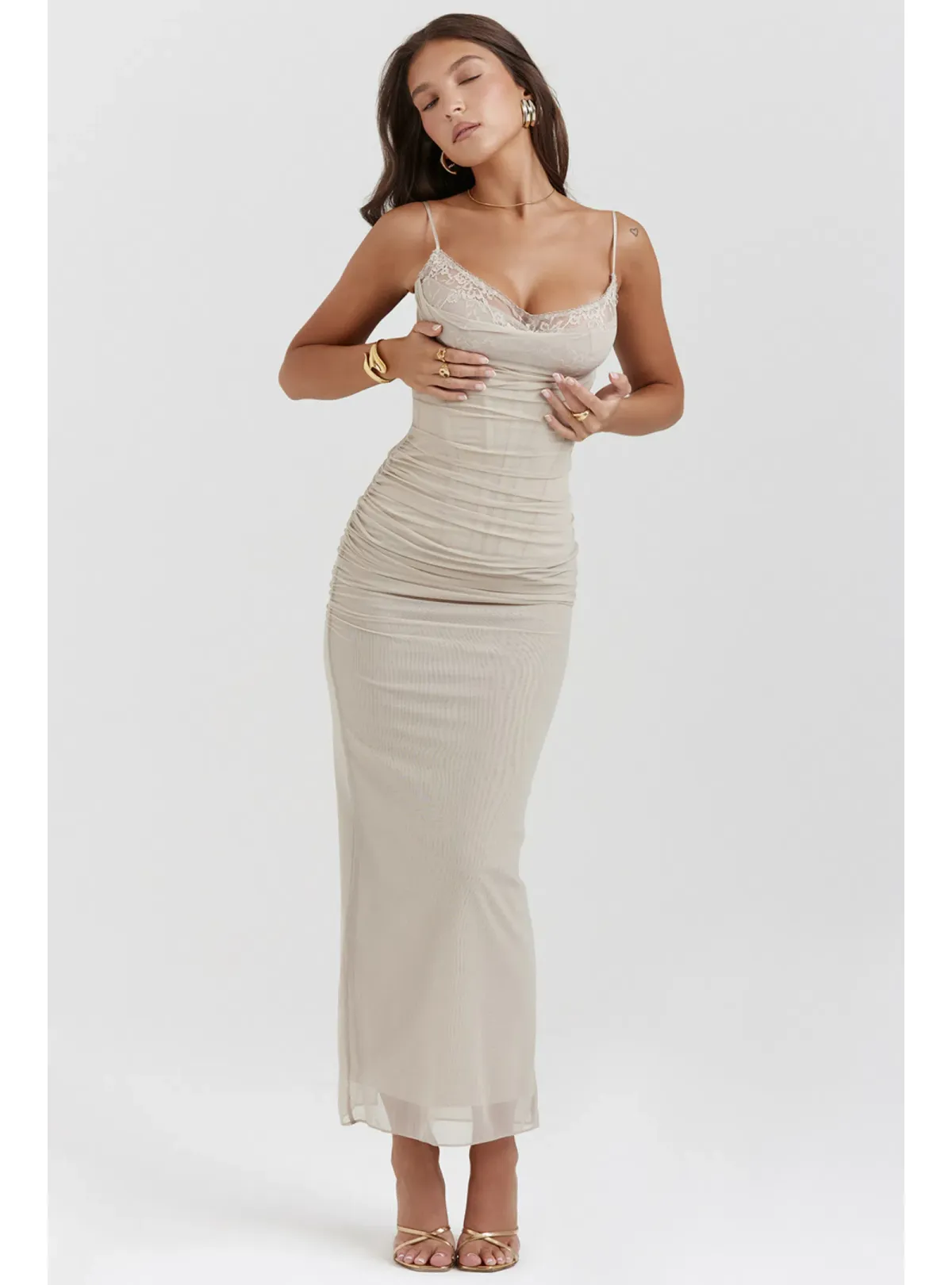 House of CB Nalini Maxi Dress in Sand Size AU 6 - Image 3