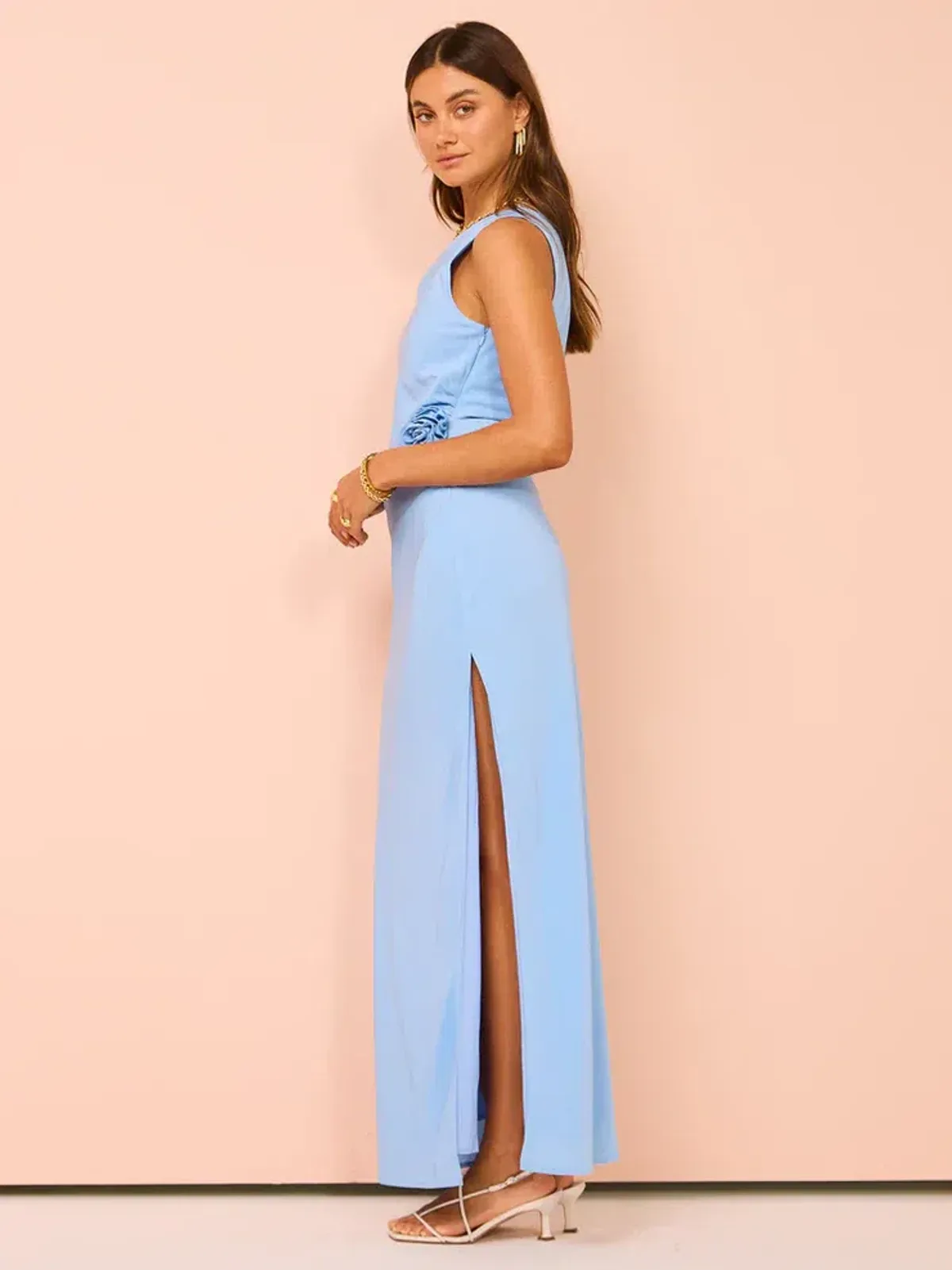Issy Off Shoulder Flower Maxi Dress In Blue Size AU 12 - Image 2