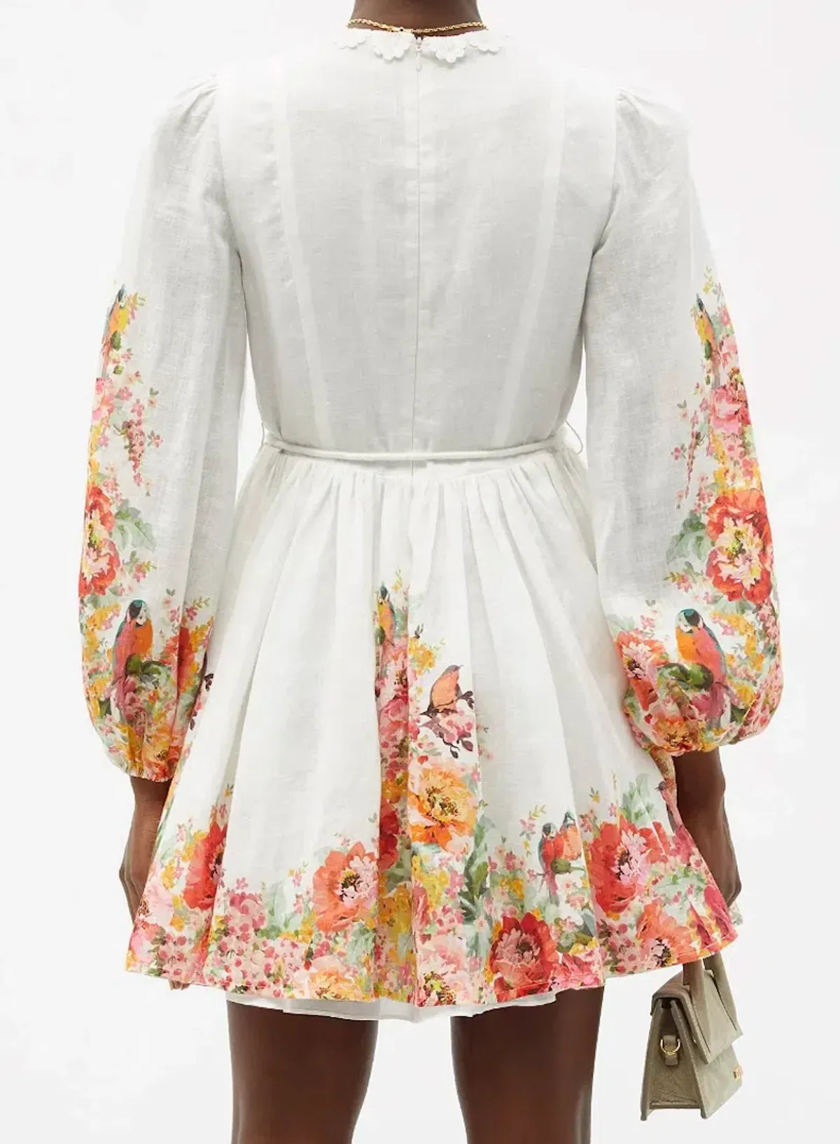 Zimmermann Mae Embellished Floral Print Linen Mini Dress Ivory Size 0P / AUS 6P - Image 3