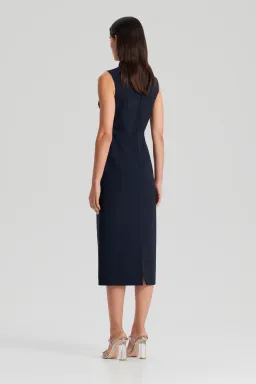 Scanlan Theodore Scuba Pencil Midi Dress Navy Size 10 for rent on The Volte - image 3