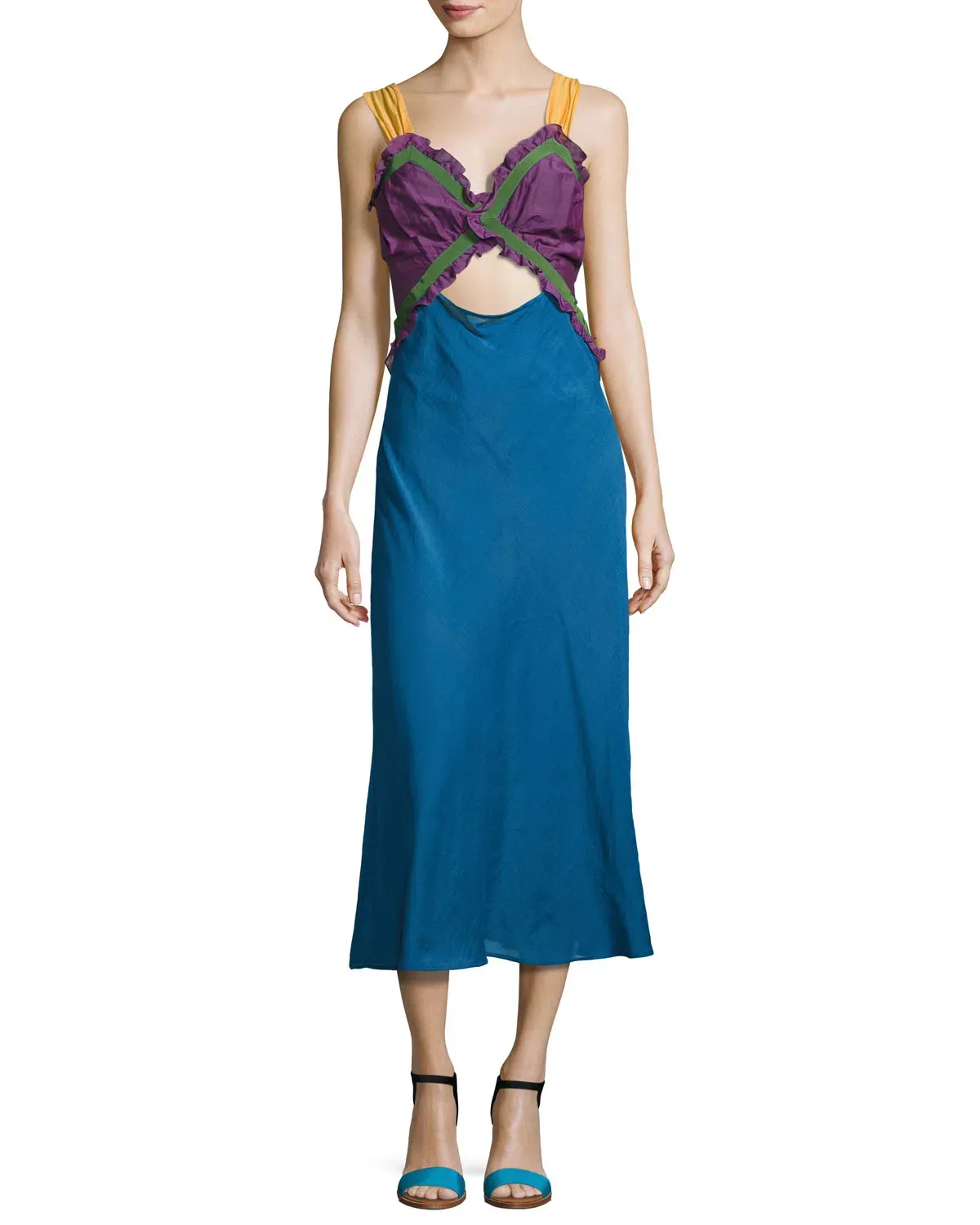 Attico Cutout Colorblock Cami Midi Dress Multi Size 6 - Image 1