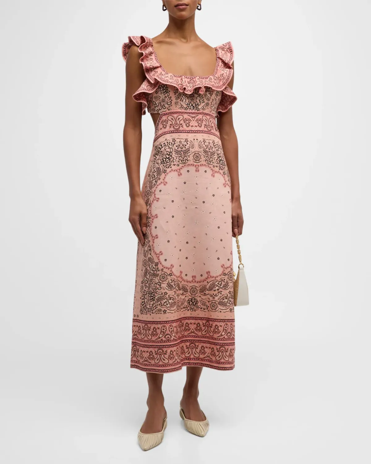 Zimmermann Matchmaker Frilled Midi Dress Pink Bandana Size 0 / AU 8 - Image 1