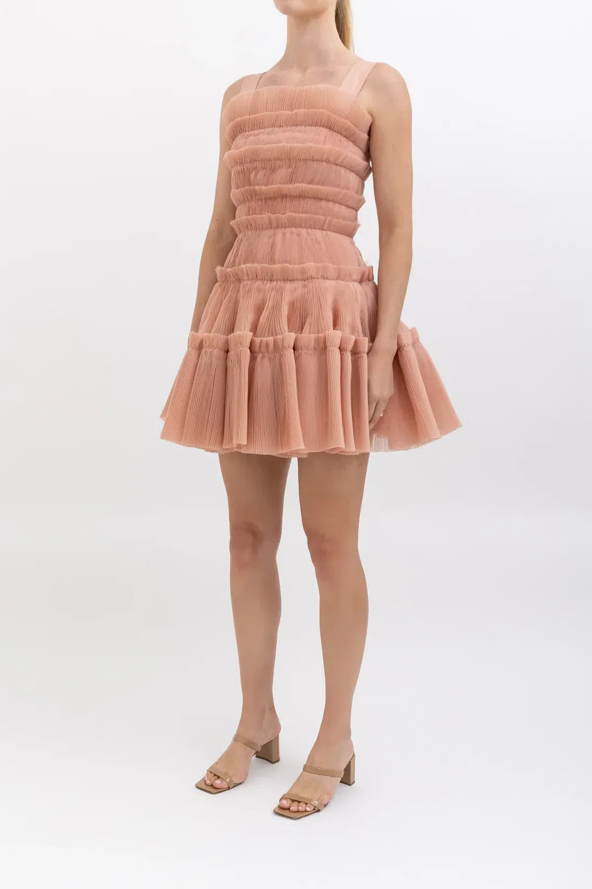 Aje Jacinto Pleated Mini Dress Nude Pink Size 10 - Image 2