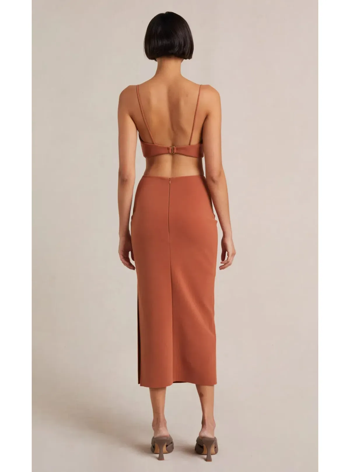 Bec & Bridge Alba Cut Out Midi Dress Terracotta Size AU 8 - Image 3