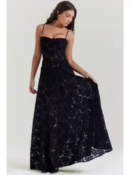 House Of CB Seren Lace Back Maxi Dress Black Floral Size M / AU 10 for rent on The Volte - image 2