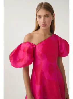 Aje Arista Tulip Sleeve Midi Dress Fluorescent Rose Size AU 10  for rent on The Volte - image 3