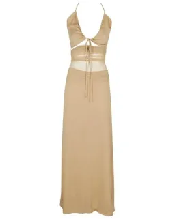 Christopher Esber  Tulle Panel Back Halter Dress Tannin Size 10 AU for rent on The Volte - image 1