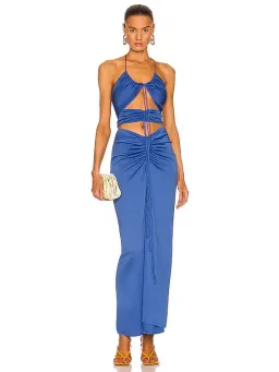 Christopher Esber  Multi Panel Disconnect Ruched Halter Dress Lapis Size 12 AU for rent on The Volte - image 1