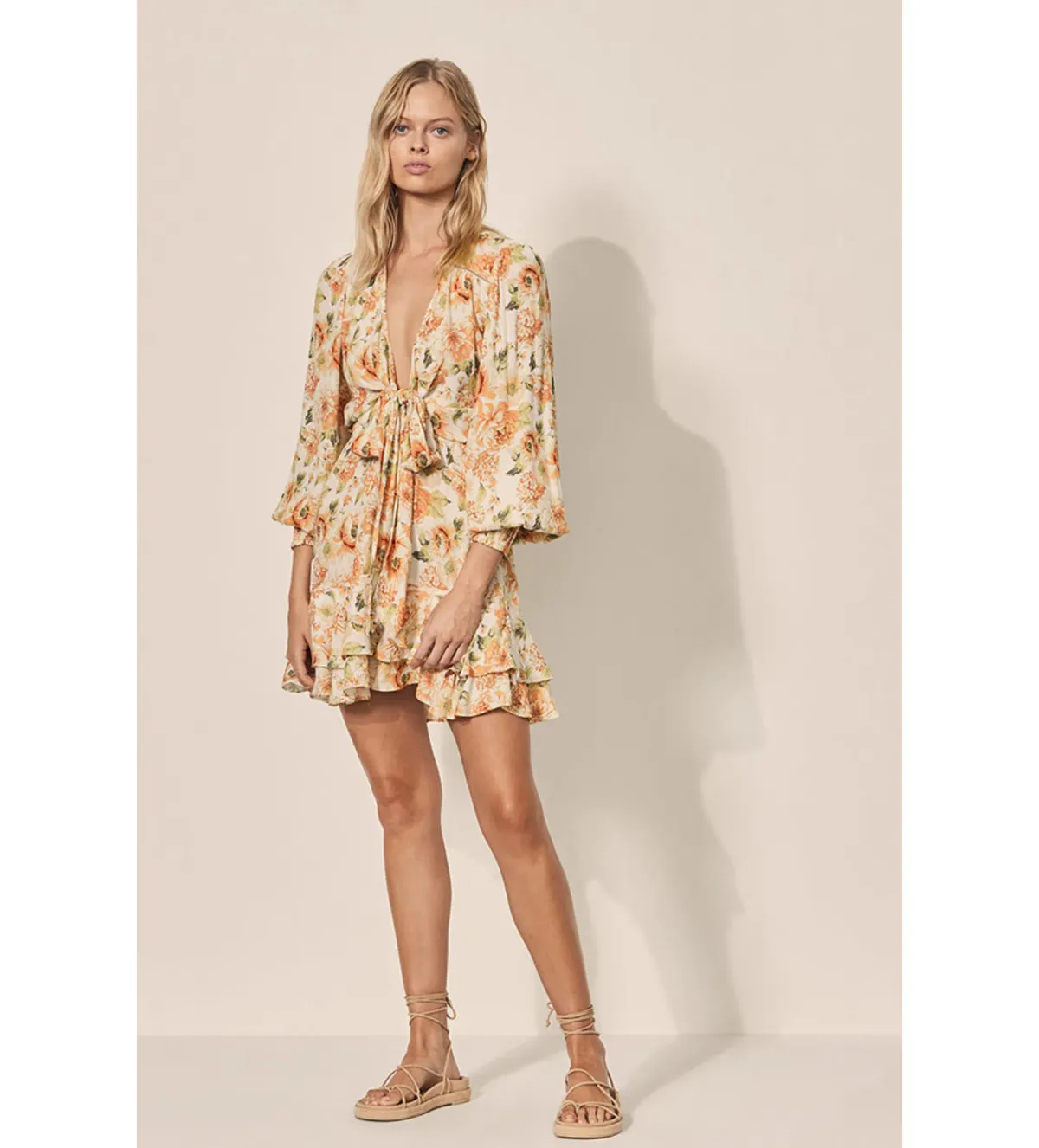 Kivari Everly Tie Front Mini Dress White Floral Size 8 - Image 1