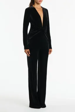 Carla Zampati Velvet Plunge Jumpsuit Black Size 6 for rent on The Volte - image 2