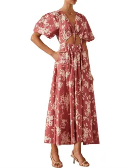 Shona Joy Cali Short Sleeve Cut Out Midi Dress Pink Floral Size 10 for rent on The Volte - image 2