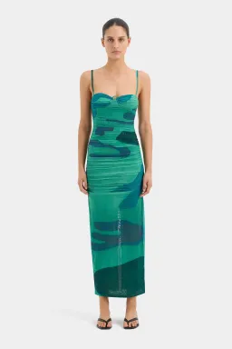 Sir the Label Frankie Gathered Midi Dress Emerald Reflection Size 8 for rent on The Volte - image 1