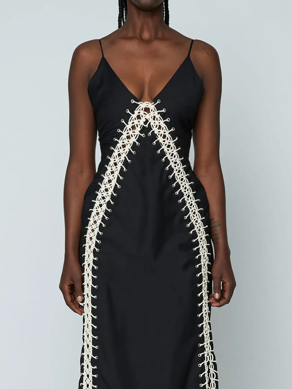 Wynn Hamlyn Macramé Maxi Dress Black Size 14 - Image 3