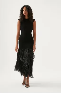 Aje Rushes Raffia Knit Midi Dress Black Size XXS   for rent on The Volte - image 1