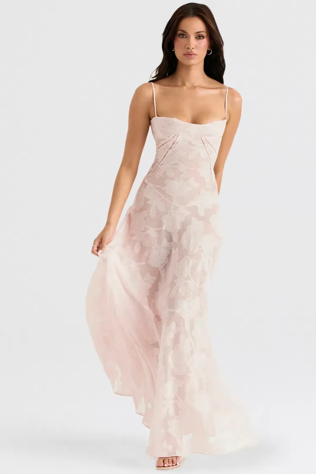 House of CB Seren Lace Back Maxi Dress Soft Pink Floral Size S / AU 8 - Image 2