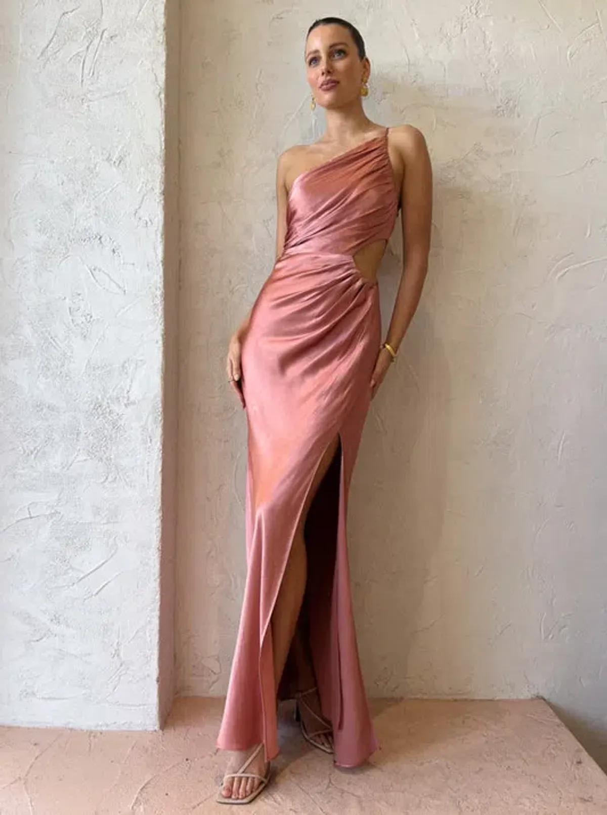 Shona Joy Asymmetrical Gathered Maxi Dress Antique Rose Size 6 - Image 2