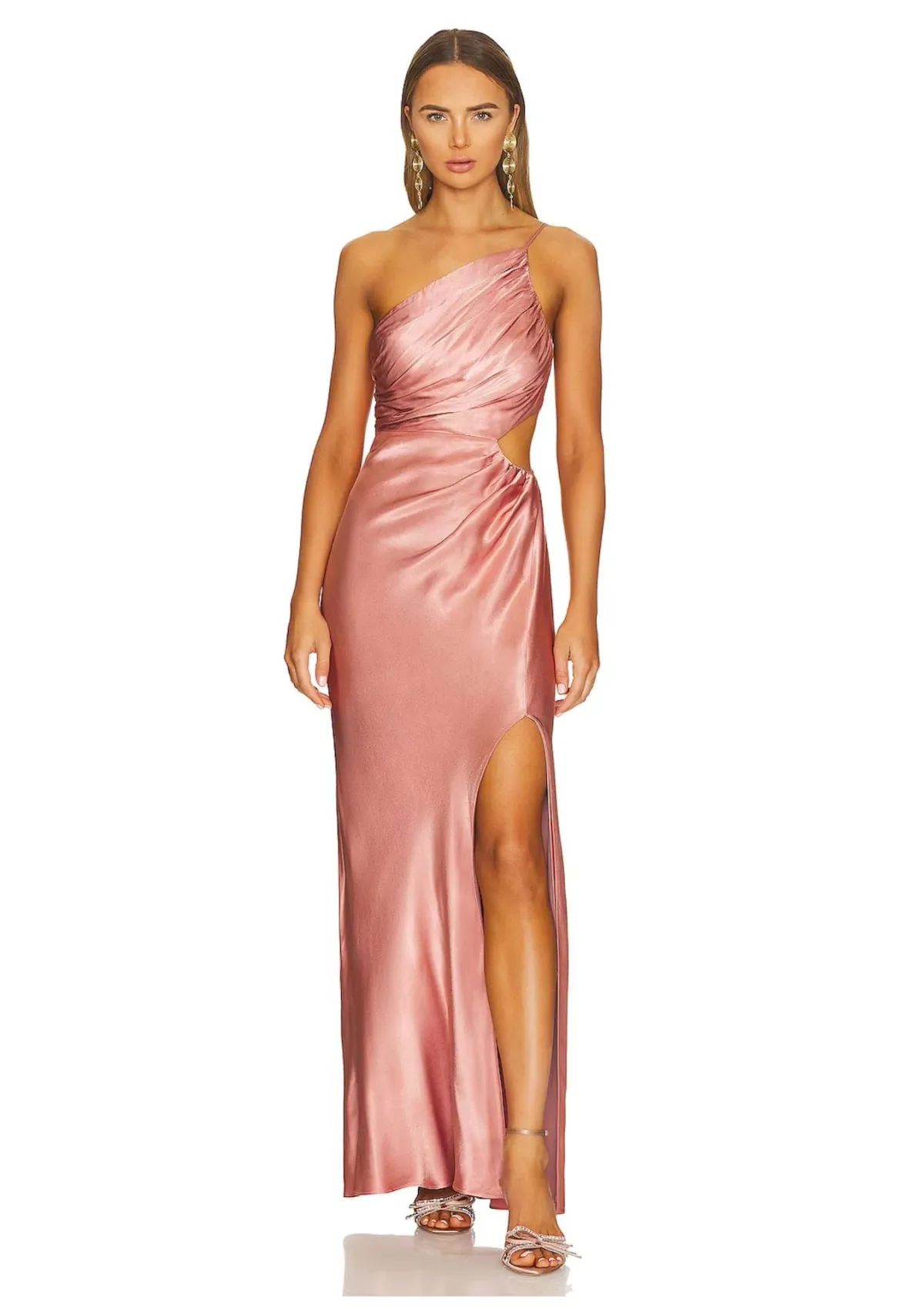 Shona Joy Asymmetrical Gathered Maxi Dress Antique Rose Size 6 - Image 1