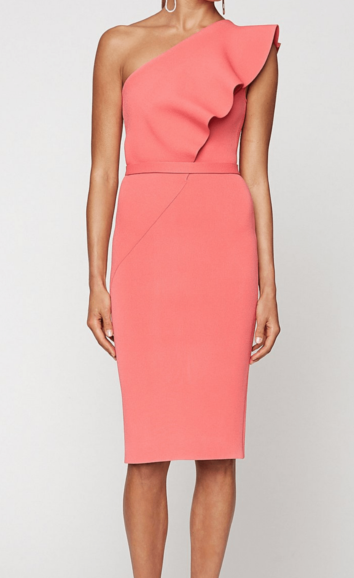 Scanlan Theodore Crepe Knit Ruffle Dress Watermelon Pink Size 6 - Image 2