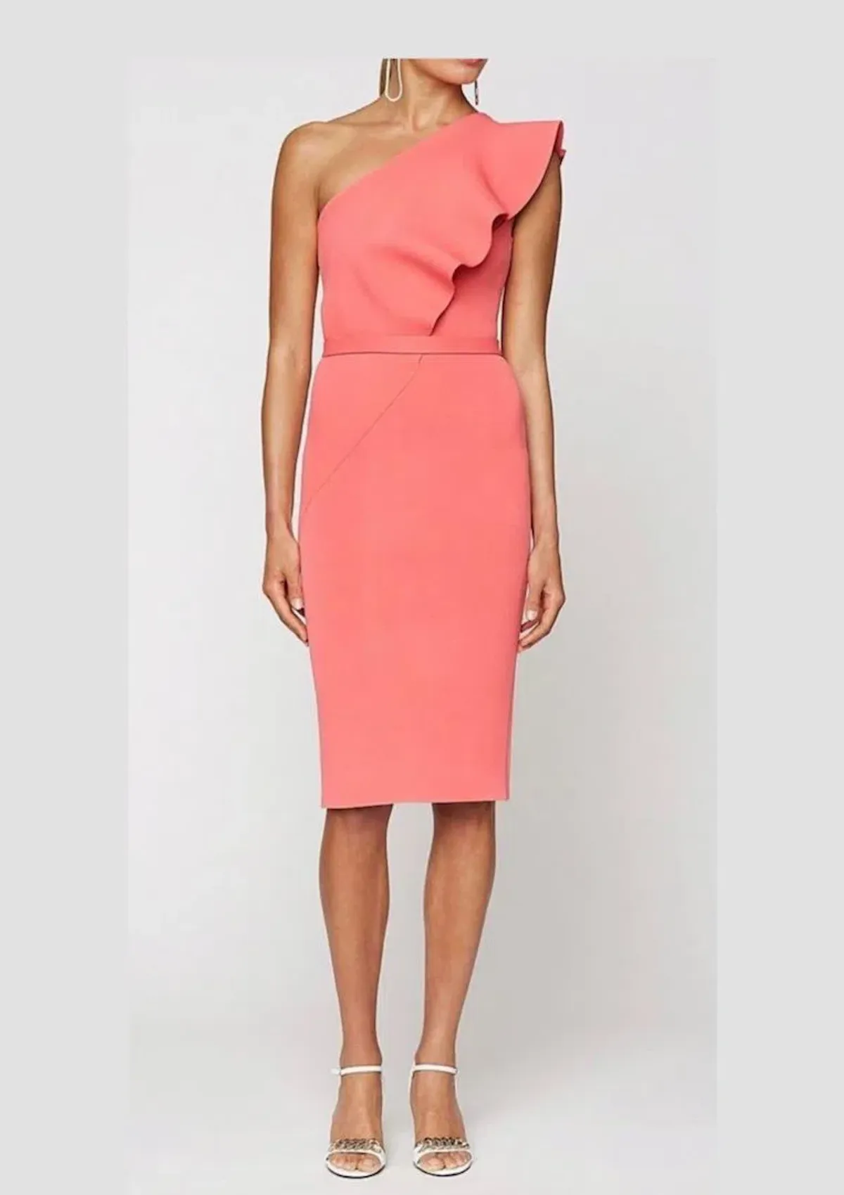 Scanlan Theodore Crepe Knit Ruffle Dress Watermelon Pink Size 6 - Image 1