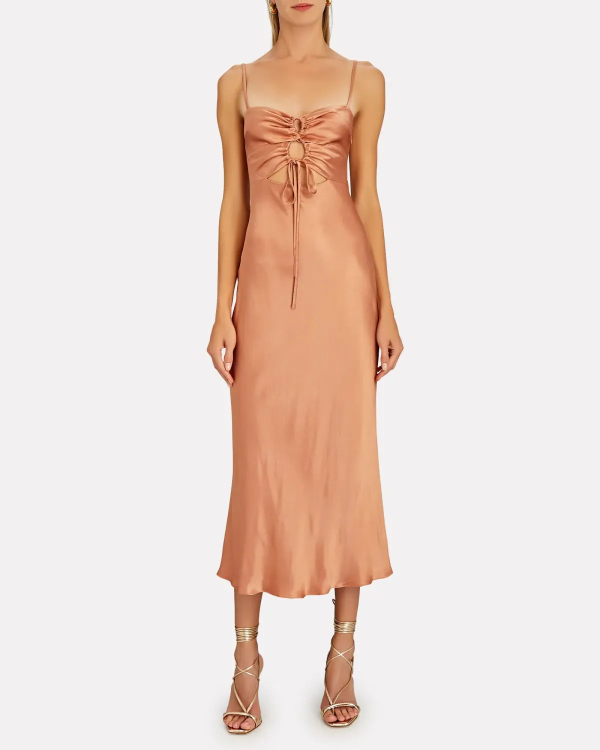 Shona Joy Eloise Lace Up Midi Dress in Caramel Size 6 - Image 1