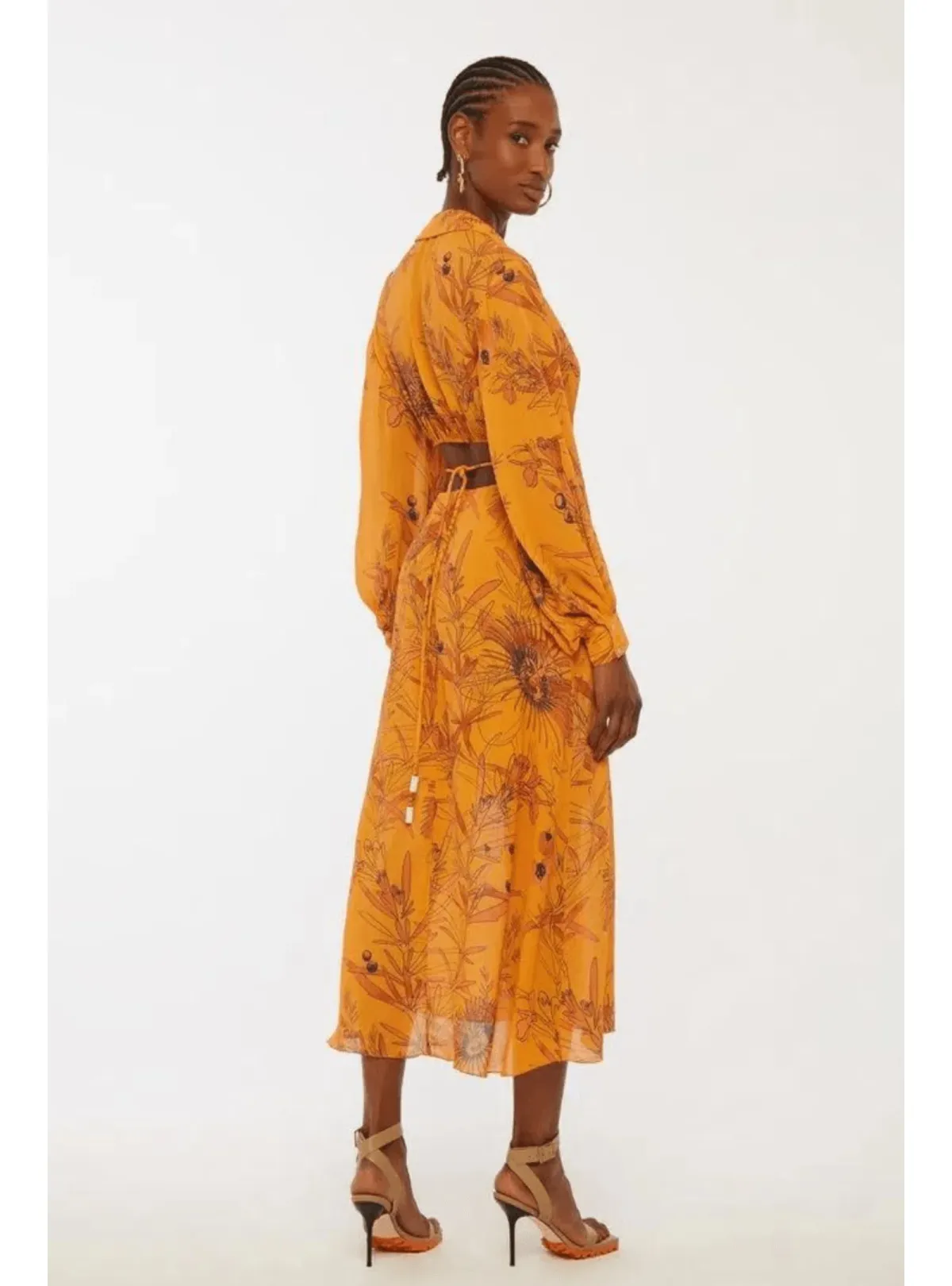 Animale Drawstring Midi Dress Orange Size AU 10 - Image 3