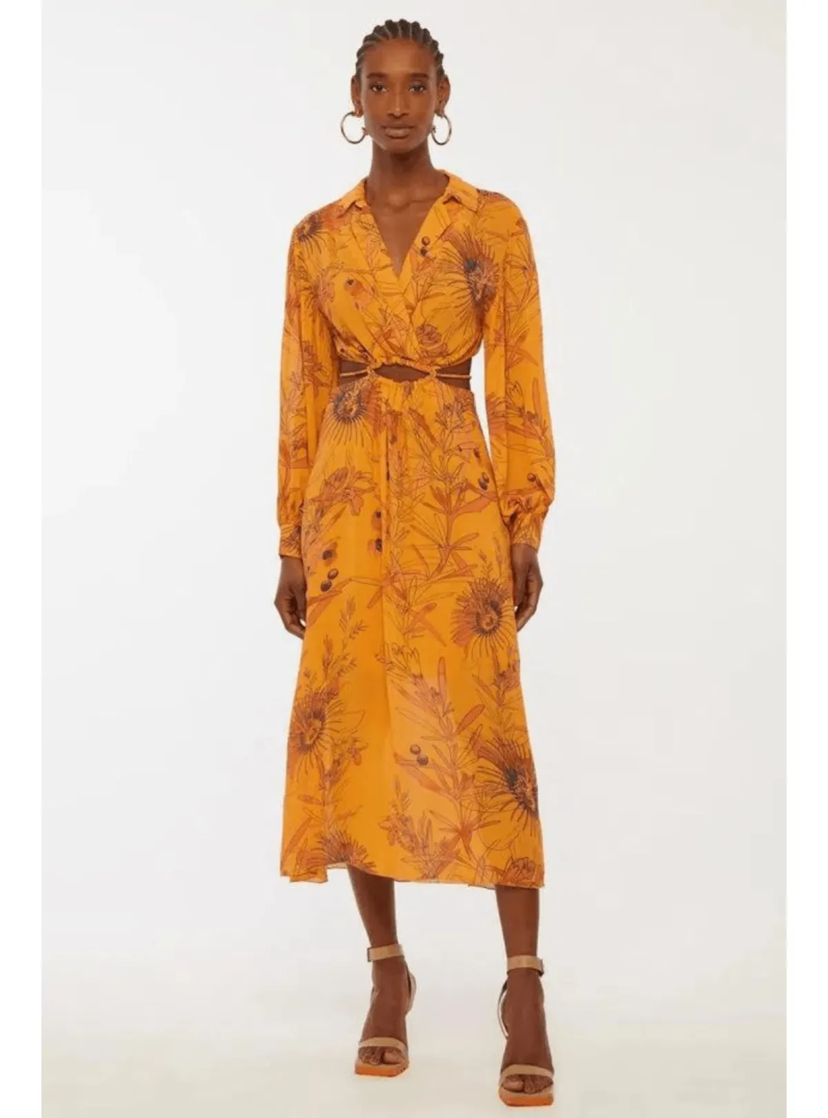 Animale Drawstring Midi Dress Orange Size AU 10 - Image 1