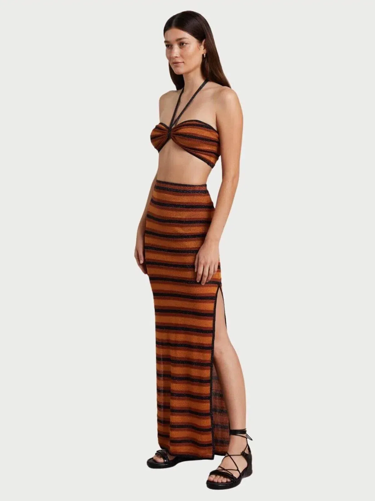 Bec & Bridge Ziggy Knit Maxi Skirt Lurex Stripe Size 8 - Image 1