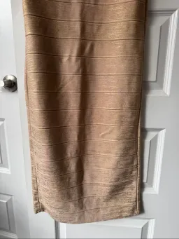 Herve Leger Sweetheart Banded Foil Gown Gold in Size XS/ AU 6 for rent on The Volte - image 5