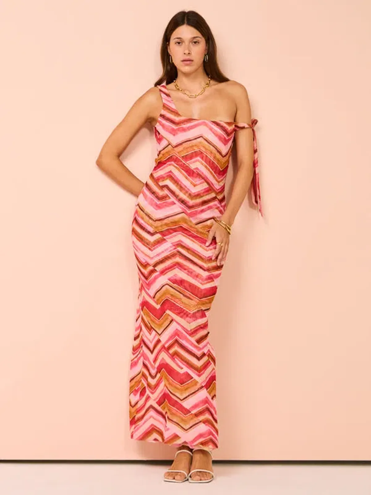 Issy Panelled Maxi Dress In Chevron Print Size 14 - Image 1