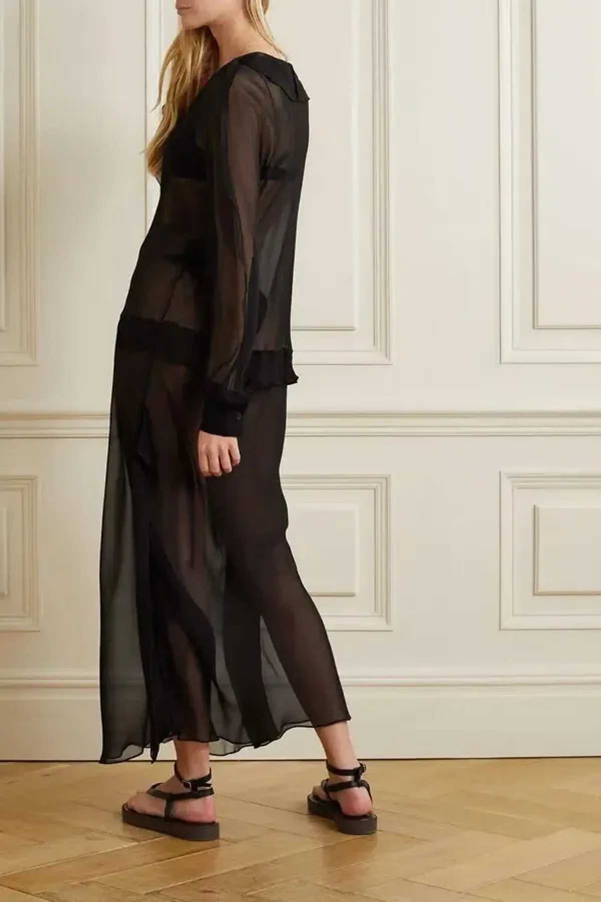 Christopher Esber Ruffled Silk Georgette Maxi Dress in Black Size AU 4 - Image 3