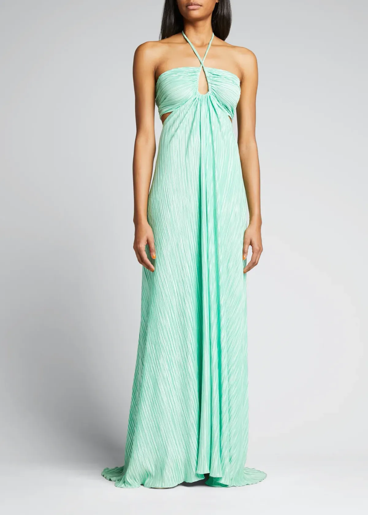 LoveShackFancy Julissa Plissé Satin Halterneck Maxi Dress In Light Emerald Size S / AU 8 - Image 3